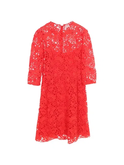 Pre-owned Valentino 2010s Floral Lace-detail Midi Dress In Red