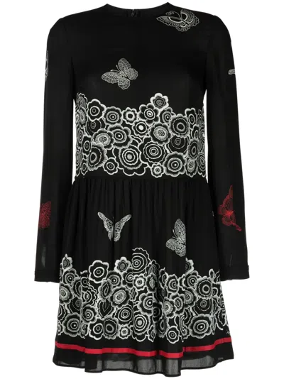 Pre-owned Valentino 2010s Floral-print Silk Minidress In Black