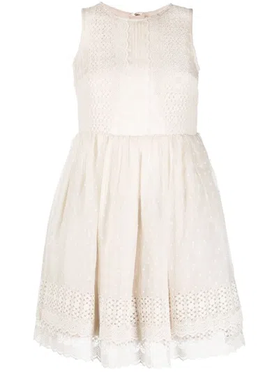 Pre-owned Valentino 2010s Lace-panelled Sleeveless Dress In Neutrals