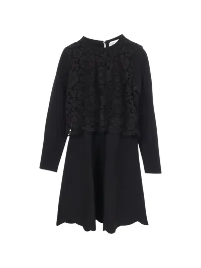 Pre-owned Valentino 2010s Lace Scalloped Dress In Black