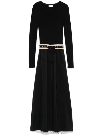 Pre-owned Valentino 2010s Panelled Midi Dress In Black