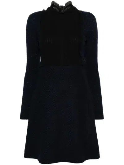 Pre-owned Valentino 2010s Pleat-detail Bouclé Minidress In 蓝色