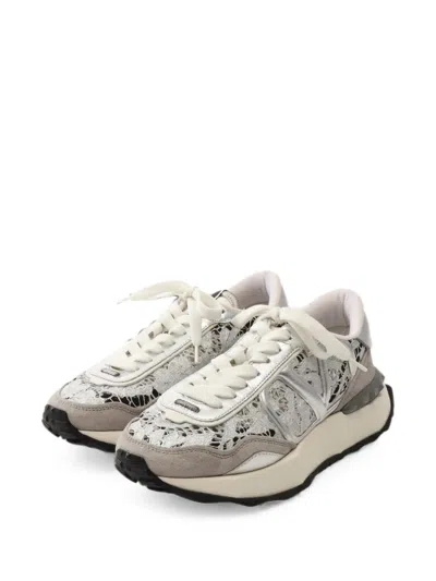 Pre-owned Valentino Garavani 2010s Race Runner Lace-panel Sneakers In Silver