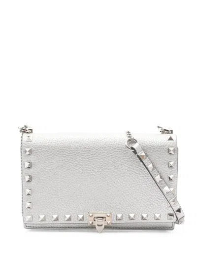 Pre-owned Valentino Garavani 2010s Rockstud Chain Wallet In Silver