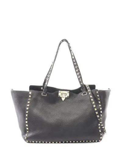 Pre-owned Valentino Garavani 2010s Rockstud Leather Tote Bag In Black