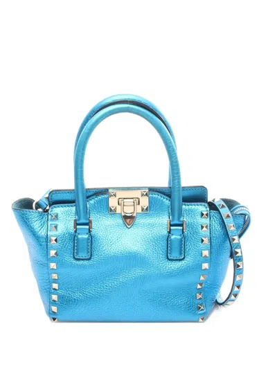 Pre-owned Valentino Garavani 2010s Rockstud Leather Tote Bag In Blue