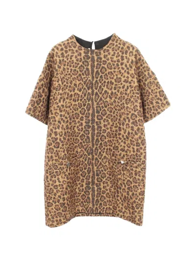 Pre-owned Valentino 2010s Rockstud Leopard-print Mini Dress In Neutrals