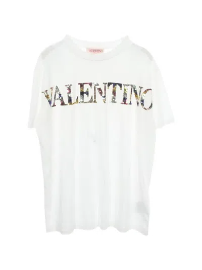 Pre-owned Valentino 2010s Sequin Logo T-shirt In White