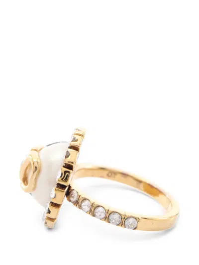 Pre-owned Valentino Garavani 2010s Vlogo Rhinestone-embellished Ring In Gold