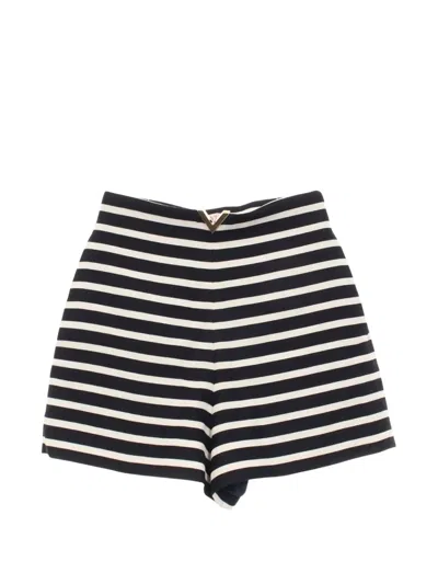 Pre-owned Valentino 2010s Vlogo Striped Mini Shorts In Black