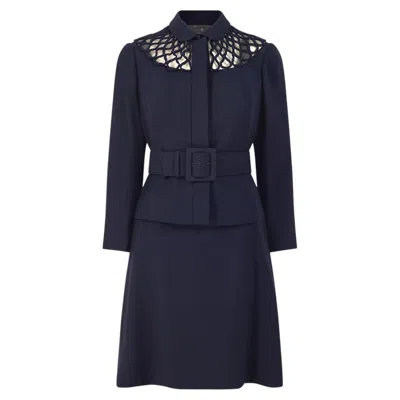 Pre-owned Valentino 2011  Haute Couture Navy Dress Suit With Latticework And Belt In Blue