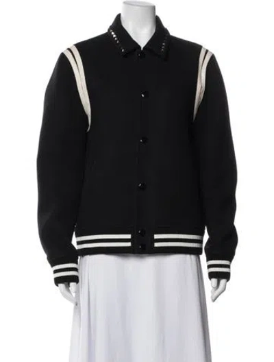 Pre-owned Valentino 2012 Virgin Wool Bomber Jacket In Black