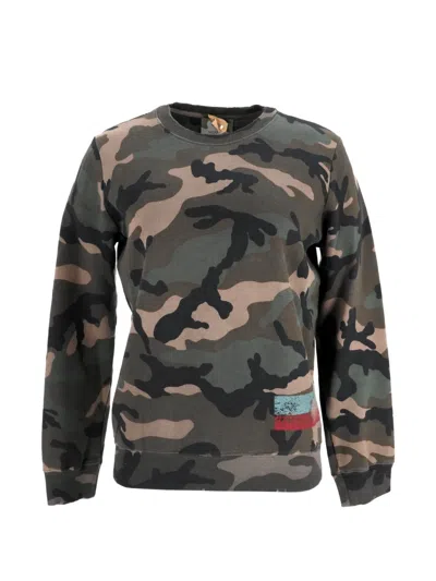 Pre-owned Valentino 2016 Camouflage Distressed Sweatshirt In Green