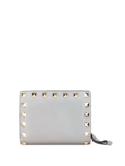 Pre-owned Valentino Garavani 2018-2024 Leather Rockstud Compact Bifold Wallet Small Wallets In Grey