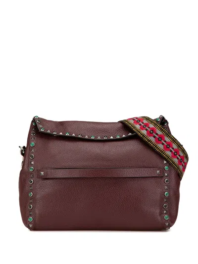 Pre-owned Valentino Garavani 2018-2024 Leather Rockstud Rolling Messenger Bag Crossbody Bag In Red