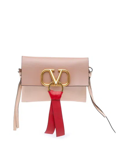 Pre-owned Valentino Garavani 2018-2024 Leather Vring Clutch Bag In Pink