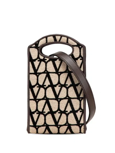 Pre-owned Valentino Garavani 2018-2024 Mini Toile Loco Iconographe Vlogo Phone Bag Satchel