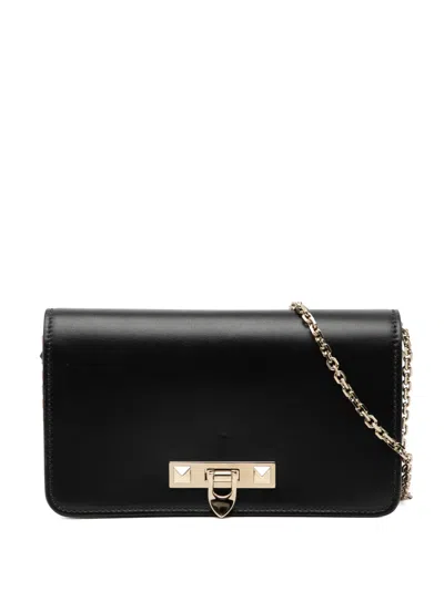 Pre-owned Valentino Garavani 2018-2025 Leather Rockstud Wallet On Chain Crossbody Bag In Black