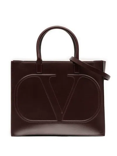 Pre-owned Valentino Garavani 2018-2025 Medium Leather Vlogo Walk Tote Satchel In Red