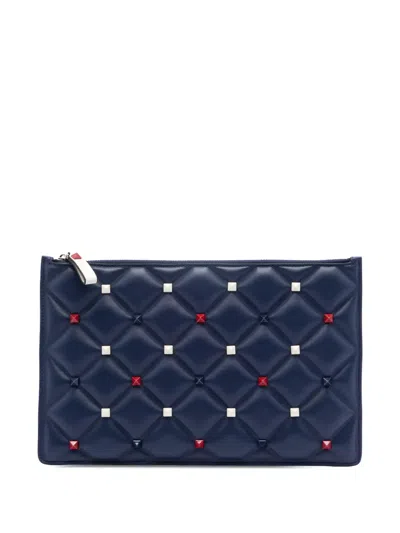 Pre-owned Valentino Garavani 2018-2025 Nappa Candystud Clutch Bag In Blue