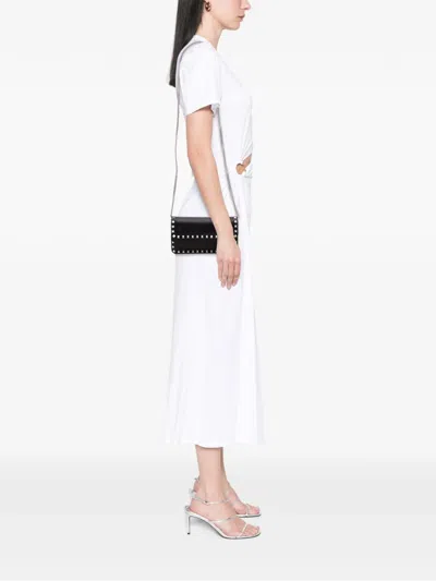 Pre-owned Valentino Garavani 2018-2025 Pebbled Calfskin Rockstud Wallet On Chain Crossbody Bag In Black