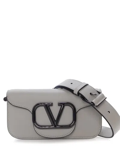 Pre-owned Valentino Garavani 2018-2025 Small Calfskin Vlogo Loco Satchel In Gray