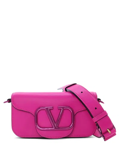 Pre-owned Valentino Garavani 2018-2025 Small Calfskin Vlogo Loco Satchel In Pink