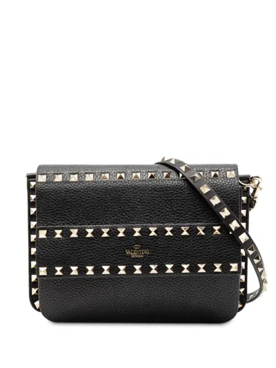 Pre-owned Valentino Garavani 2018-2025 Small Grained Calfskin Rockstud Crossbody Bag In Black