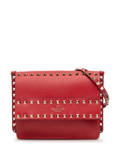 Pre-owned Valentino Garavani 2018-2025 Small Grained Calfskin Rockstud Crossbody Bag In Red