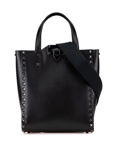 Pre-owned Valentino Garavani 2018-2025 Small Leather Rockstud Tote Satchel In Black