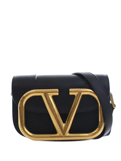 Pre-owned Valentino Garavani 2018-2025 Small Leather Supervee Crossbody Bag In Black