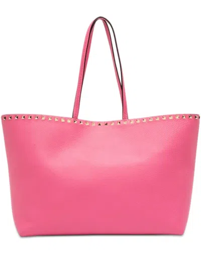 Pre-owned Valentino Garavani 2018-2025 Leather Rockstud Tote Bag In Pink