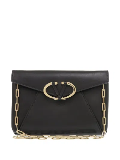 Pre-owned Valentino Garavani 2018-2025 Leather V Rivet Chain Clutch Crossbody Bag In Black