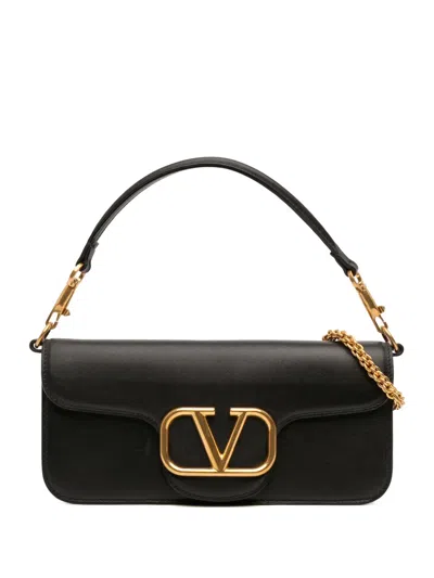 Pre-owned Valentino Garavani 2018-2026 Calfskin Vlogo Loco Satchel In Black