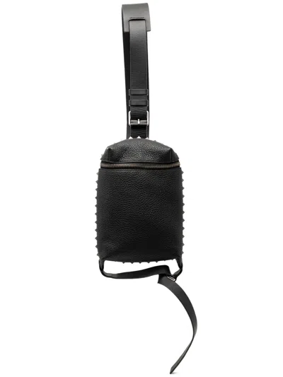 Pre-owned Valentino Garavani 2018-2026 Grainy Calfskin Rockstud Convertible Sling Bag Crossbody Bag In Black