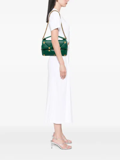 Pre-owned Valentino Garavani 2018-2026 Large Nappa Roman Stud Satchel In Green