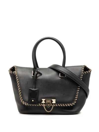 Pre-owned Valentino Garavani 2018-2026 Leather Demilune Whipstitch Satchel In Black