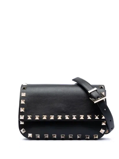 Pre-owned Valentino Garavani 2018-2026 Leather Rockstud Belt Bag In Black