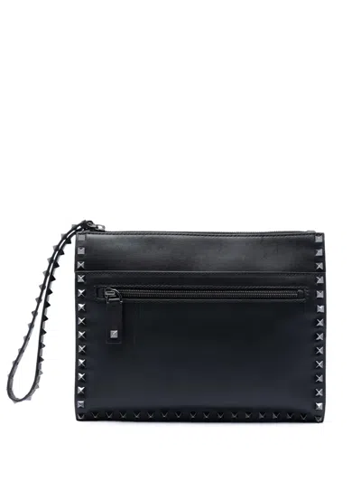 Pre-owned Valentino Garavani 2018-2026 Leather Rockstud Clutch Bag In Black