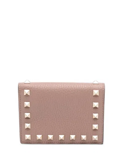 Pre-owned Valentino Garavani 2018-2026 Leather Rockstud Compact Wallet Small Wallets In Pink