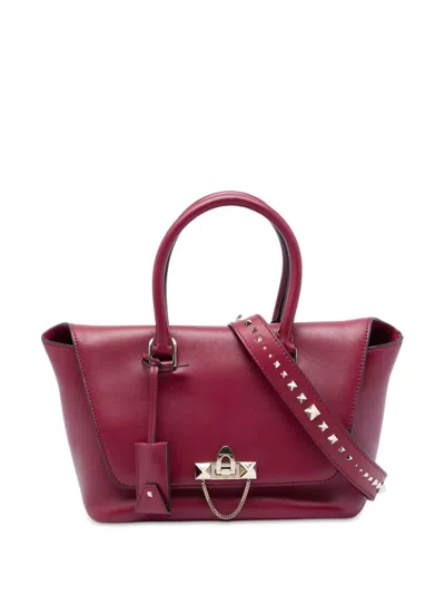 Pre-owned Valentino Garavani 2018-2026 Leather Rockstud Demilune Satchel In Red