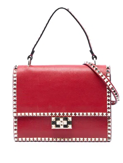 Pre-owned Valentino Garavani 2018-2026 Leather Rockstud No Limit Satchel In Red