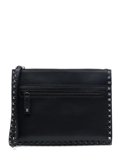 Pre-owned Valentino Garavani 2018-2026 Leather Rockstud Untitled Wristlet Clutch Bag In Black