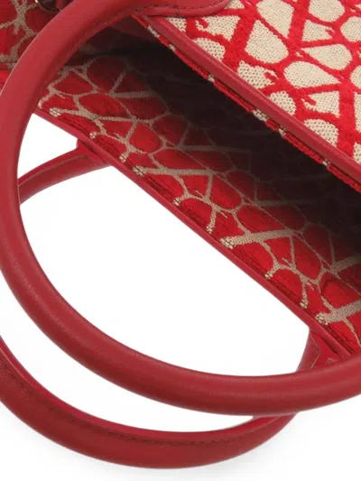 Pre-owned Valentino Garavani 2018-2026 Leather Trimmed Toile Iconographe Satchel In Red