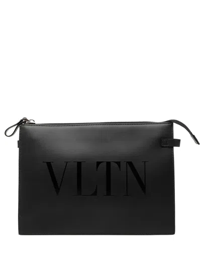 Valentino Garavani 2018-2026 Leather Vltn Clutch Bag In Black