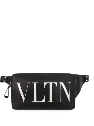 Pre-owned Valentino Garavani 2018-2026 Leather Vltn Rockstud Belt Bag In Black