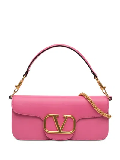 Pre-owned Valentino Garavani 2018-2026 Medium Calfskin Vlogo Loco Satchel In Pink