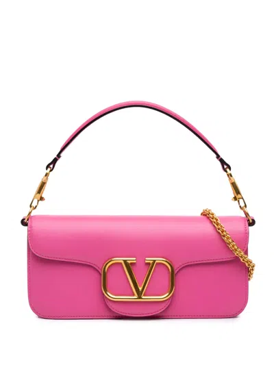 Pre-owned Valentino Garavani 2018-2026 Medium Calfskin Vlogo Loco Satchel In Pink
