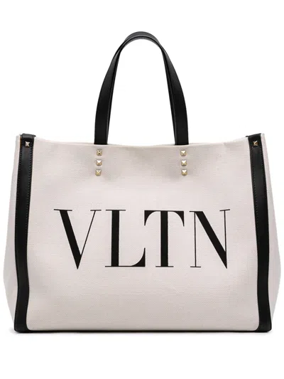 Pre-owned Valentino Garavani 2018-2026 Medium Canvas Rockstud Vltn Tote Satchel In Brown
