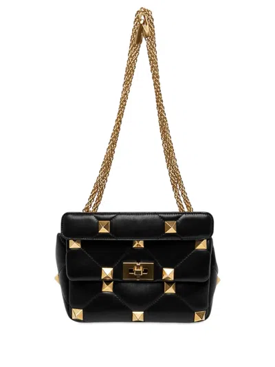 Pre-owned Valentino Garavani 2018-2026 Medium Roman Stud-embellished Satchel Bag In Black